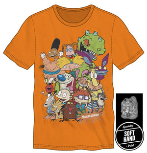 Nickelodeon Neon Orange T-Shirt with all the Major Characters - MojoSoMint
