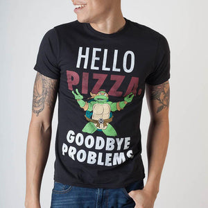 Teenage Mutant Ninja Turtles Hello Pizza Black T-Shirt - MojoSoMint