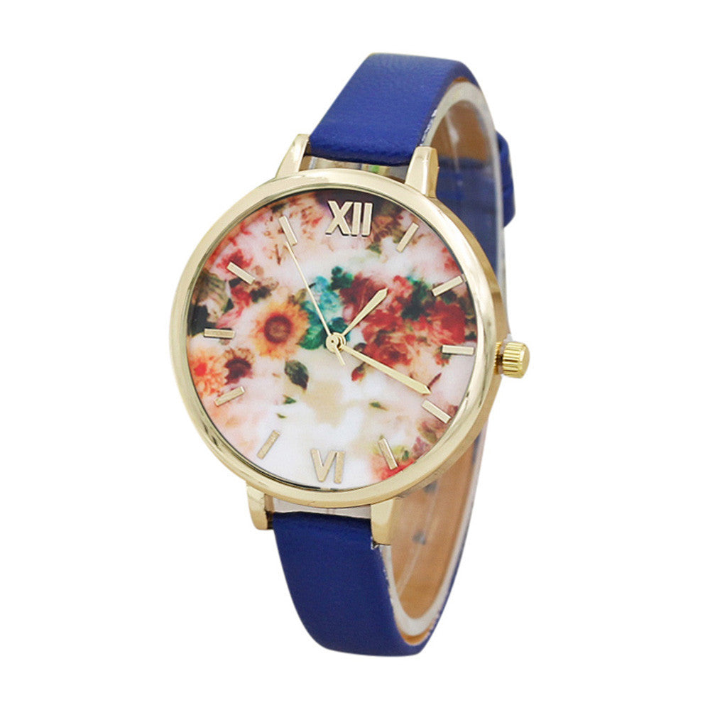 Flower Time Leather Band Wrist Watch - MojoSoMint